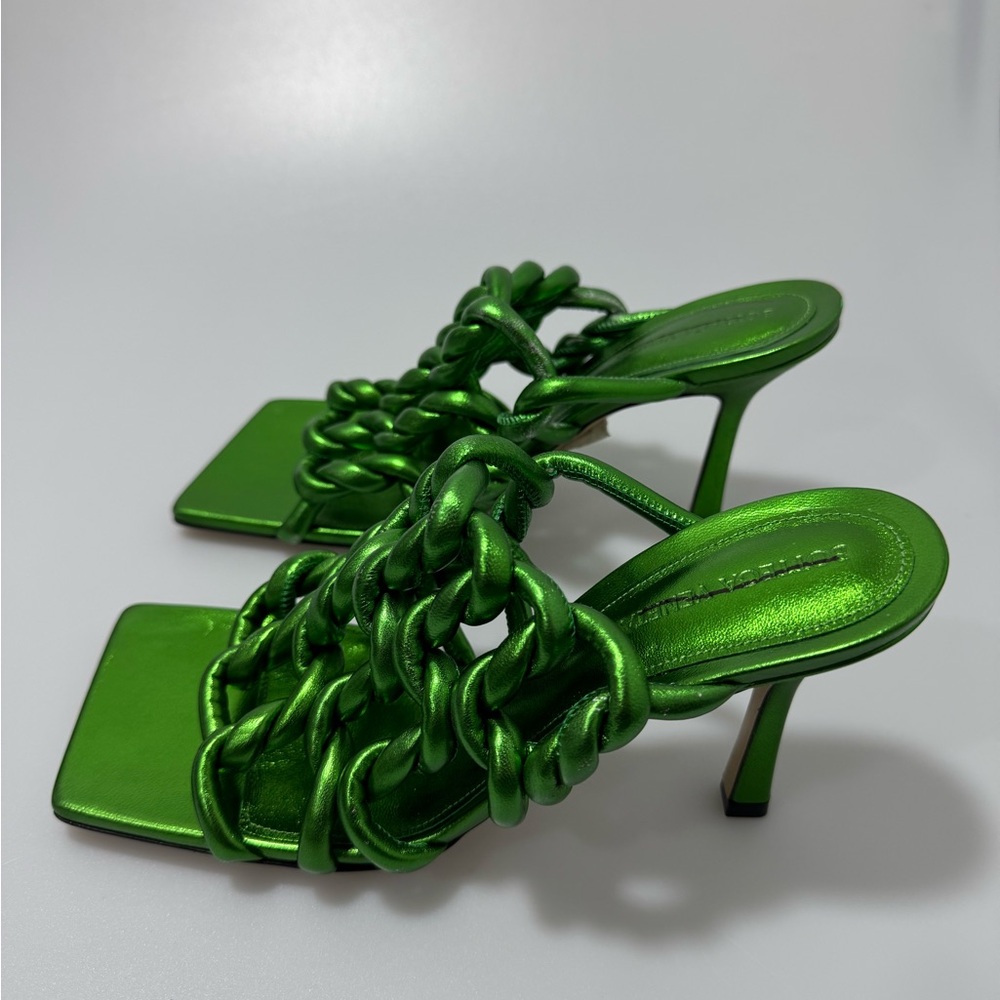 Bottega Veneta Stretch Sandals Knotted Leather Green Metallic Women EU 39/US 9 - Picture 3 of 8